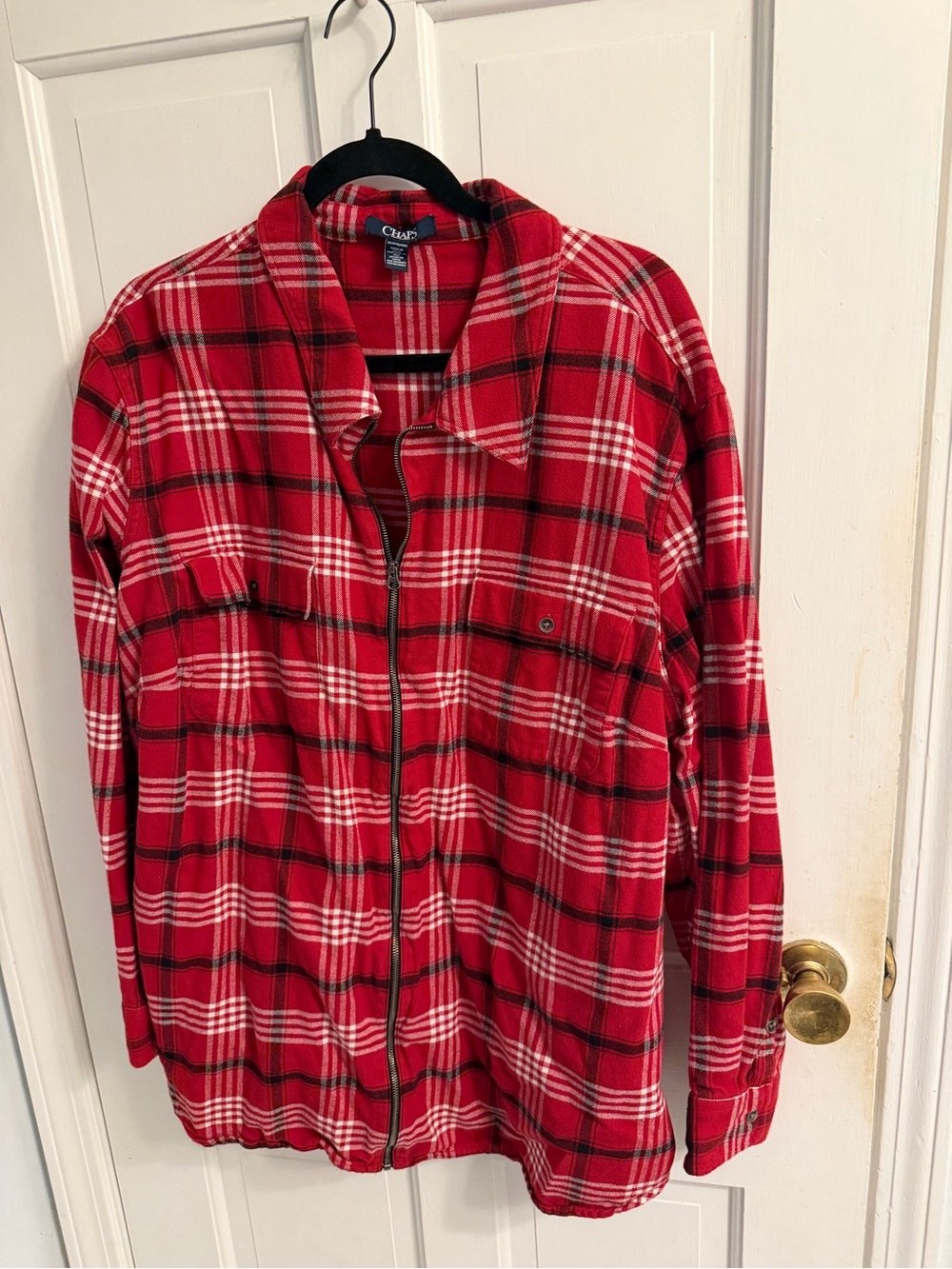 Chaps Red & White Plaid Zip-Front Utility Jacket